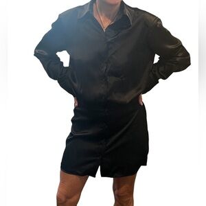 Meshki Black Satin Mini Shirt Dress. NWT Size S